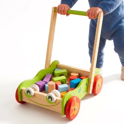 The Magic Toy Shop wooden baby walker with blocks